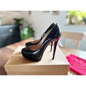 Christian Louboutin 37 Sz 7 Black Patent Leather Platform Bianca 120 Heel